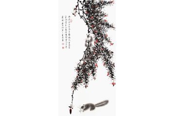 客厅挂画 小松鼠动物画 薛大庸《幽居深山古木空》