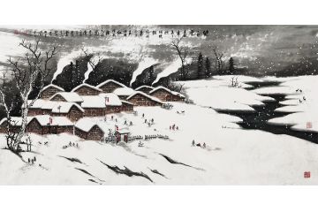 贺绍杰国画新品四尺横幅雪景画《皑皑白雪》