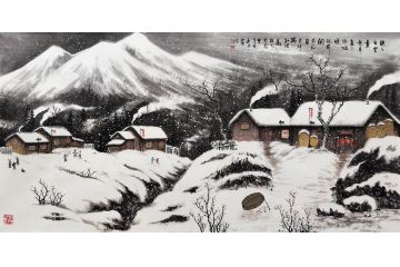 贺绍杰新品力作四尺横幅雪景山水画《皑皑白雪》