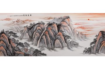 李国胜新品力作国画风水靠山图泰山《紫气东来》