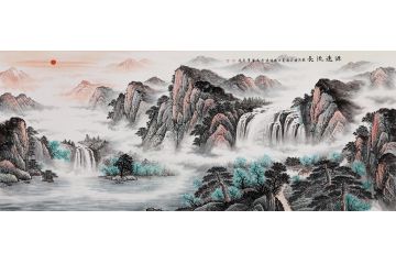 沙发背景墙挂画 李国胜新品山水画《源远流长》