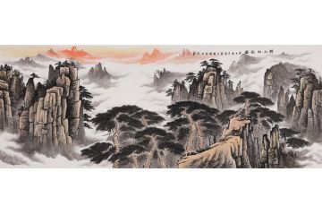 李国胜新品创作六尺横幅山水画《祥山松韵》