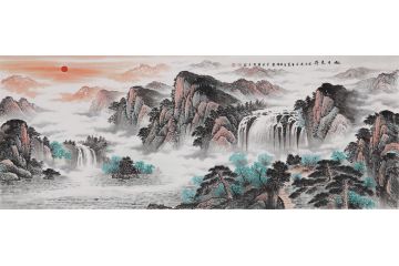 2020经典题材 李国胜国画流水生财《旭日东升》