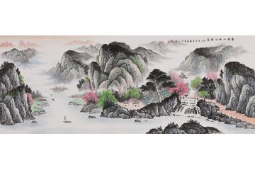 沙发背景墙挂画 李国胜山水画《春时山幽谷静兰》
