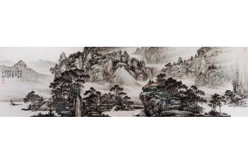 林德坤新品创作国画横条幅《有云更觉千山秀》