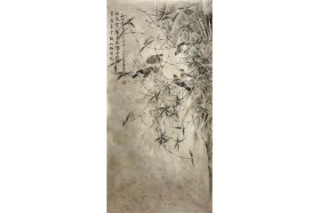王建辉老师工笔花鸟画《寒雀争寒枝》