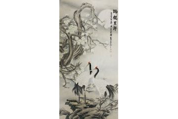 走廊装饰画 王建辉工笔花鸟画《瑞鹤呈祥》