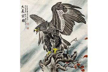 王建辉老师斗方雄鹰图《大展宏图》