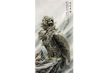王建辉老师工笔手绘雄鹰图《高瞻远瞩》