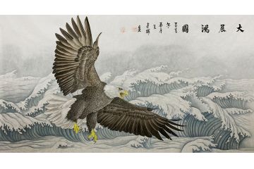 王建辉老师手绘雄鹰国画《大展鸿图》