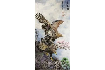 王建辉老师工笔双鹰国画《双赢图》