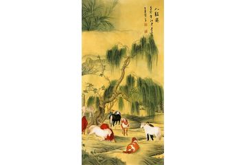 骏马图 王建辉四尺竖幅动物画《八骏图》