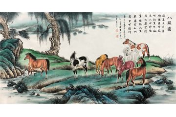 客厅挂画 王建辉 六尺横幅 动物画 骏马图《八骏图》
