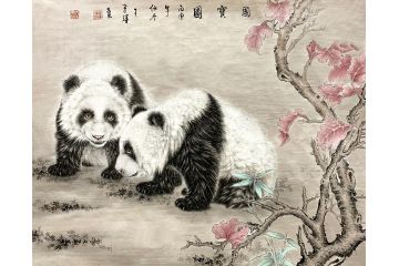 客厅装饰画 王建辉动物画 熊猫图《国宝图》