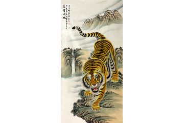 玄关装饰画 六尺竖幅 王建辉 老虎图 动物图《王者之风》