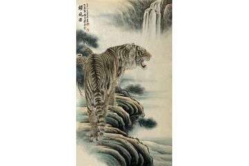 客厅玄关装饰画 王建辉 动物画 四尺竖幅《雄风图》