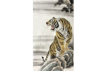 玄关装饰画 王建辉 动物画 老虎图 四尺竖幅《雄风图》
