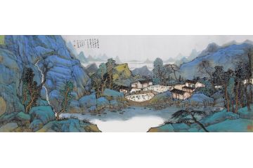 管旺林国画创作六尺横幅山水画《一天秋色》