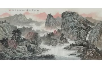 王绍德国画新品四尺横幅山水画《山水含清晖》