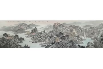 王绍德国画新品创作山水画《山水聚秀晖》