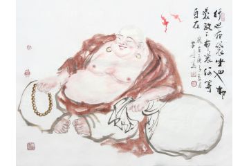 柳子峻 三尺横幅人物画《行也布袋坐也布袋》