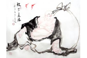 柳子峻 三尺横幅 人物画《放下是福》