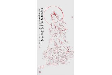 四尺竖幅佛像人物画《甘露蘸杨枝洒向人间皆是福》