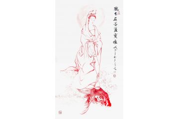 柳子峻玄关装饰画 四尺竖幅佛像人物画《观自在菩萨宝像》