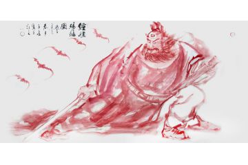柳子峻四尺横幅人物画《钟馗赐福图》