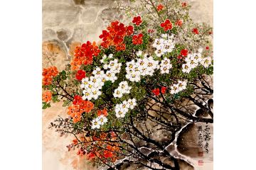 张兴民国画花鸟斗方新作《雨露》