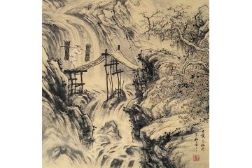 墨痴新品创作国画斗方山水画《得财图》
