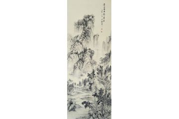 墨痴新品六尺竖条幅山水画《峰恋浑厚林木华滋》