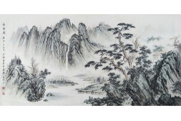 墨痴新品力作四尺横幅山水画《山居图》