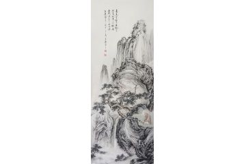 墨痴国画创作四尺竖幅山水画《西山策杖》