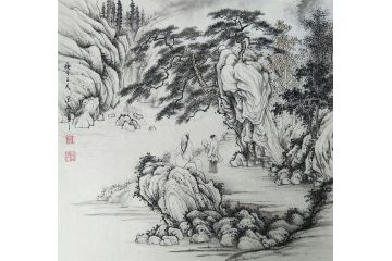 墨痴新品力作国画斗方山水画《幽谷松风》