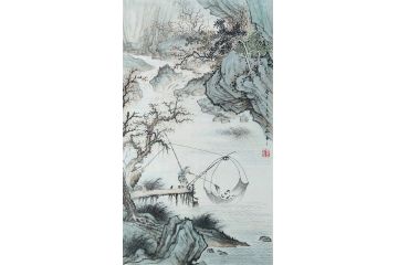墨痴新品力作小尺寸国画山水画《有鱼图》