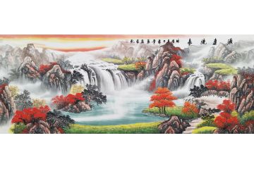 常为国画六尺横幅流水生财聚宝盆《源远流长》