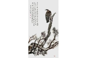 梁超龙三尺竖幅花鸟画《百余年来》