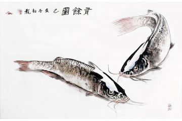 餐厅装饰画 梁超龙年年有余国画《有鱼图》