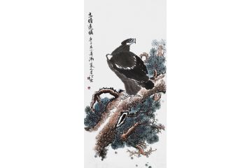 丁昱润新品 写意雄鹰松柏图《高瞻远瞩》