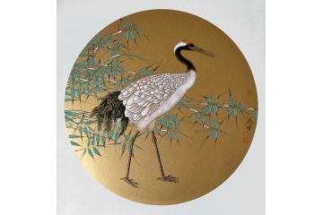 宛鸿炜老师手绘新作 斗方仙鹤图《穷款》