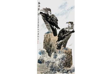 玄关装饰画 田志刚 写意动物画鹰系列《观海听涛》