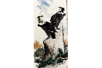 田志刚 新品写意动物画 鹰系列《凌云之志双雄图》