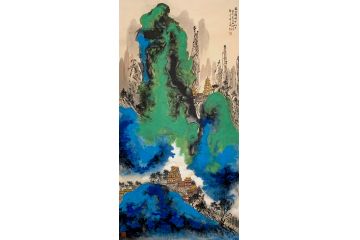 田志刚创作四尺竖幅山水画《万山群峰叶初下》