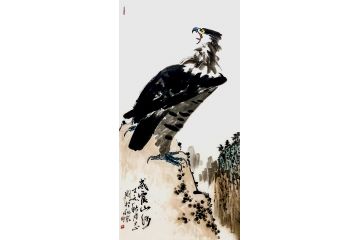 玄关装饰画 田志刚四尺竖幅动物画 鹰《威镇山河》