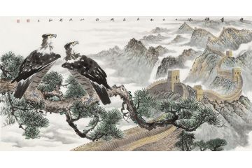 客厅挂画 田志刚 六尺横幅动物画《中华雄风》