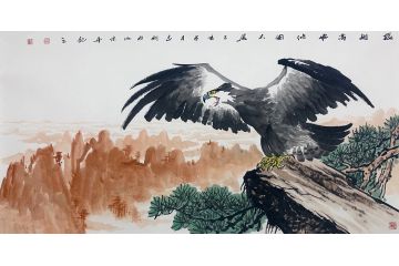 客厅挂画 田志刚 四尺横幅动物画《振翅高飞宏图大展》