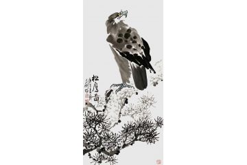客厅装饰画 三尺竖幅 田志刚国画鹰《松鹰图》