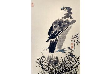 客厅挂画 国画鹰田志刚 动物画《雄风》