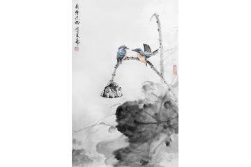 林文瑞写意荷花图《荷塘过雨》
